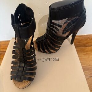 BCBGeneration Black Strappy Heels